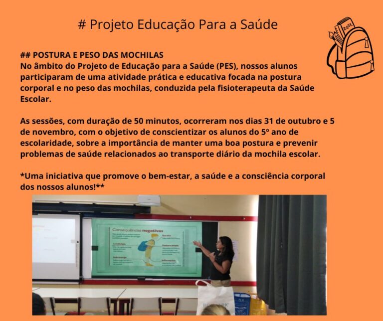 Projeto de Educação para a Saúde – Peso das Mochilas – 31 de outubro a 5 de novembro